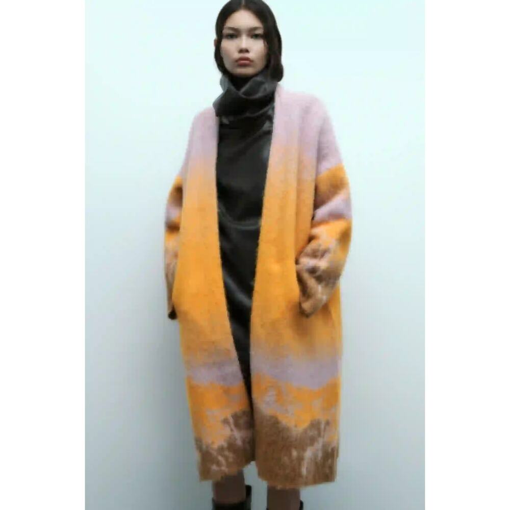 Zara Lavender, Mustard and Brown Ombre Long Cardigan